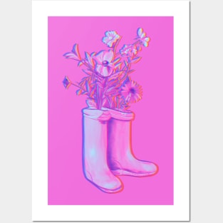 Pink floral rain boots Posters and Art